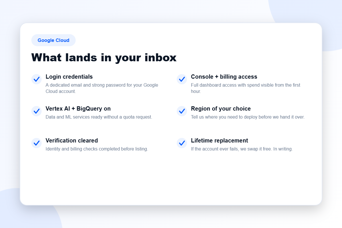 What you receive when you buy a verified Google Cloud account
